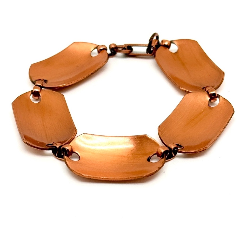 Vintage Copper Link Bracelet with Etched Floral Design - Picture 4 of 12